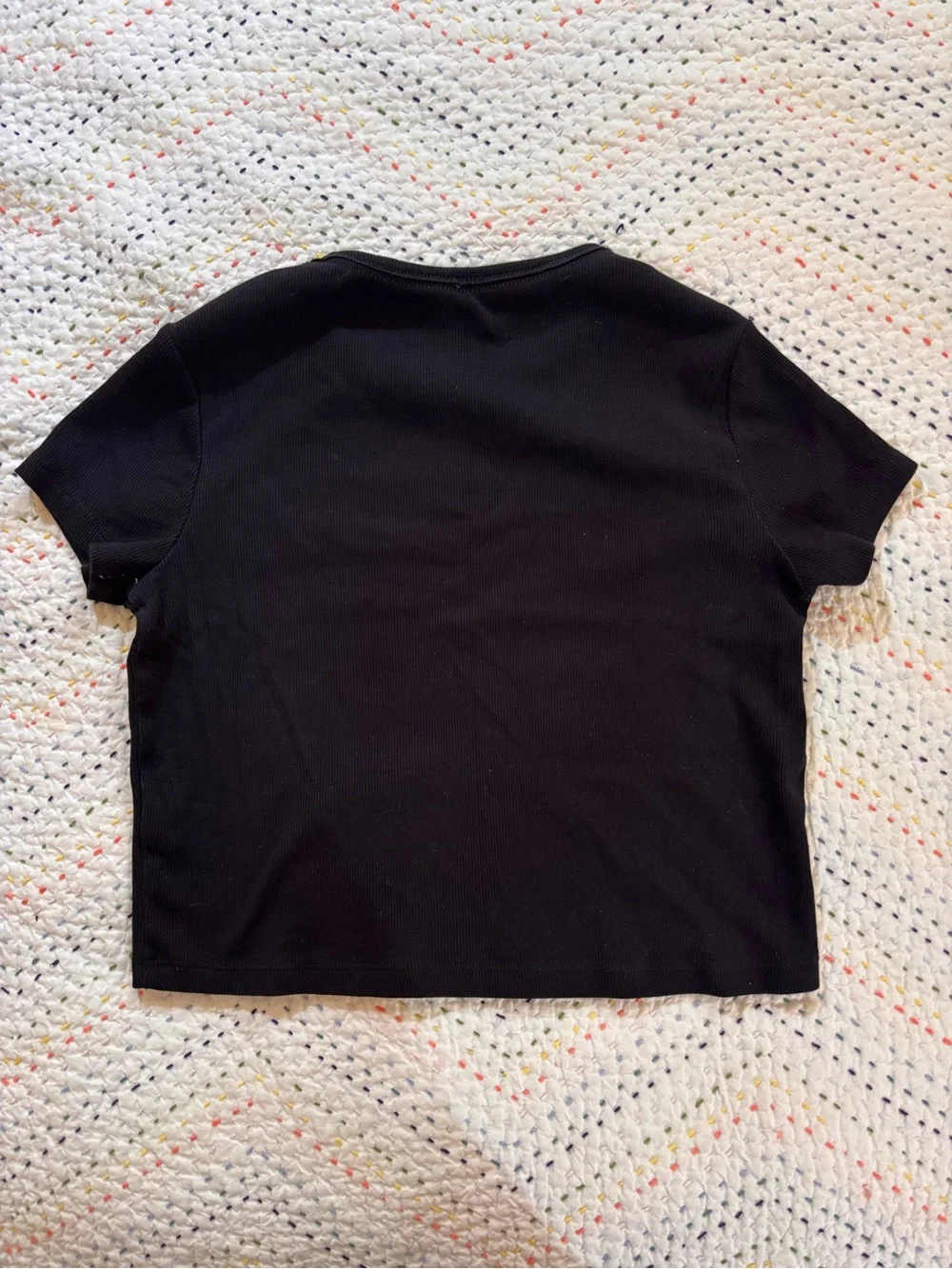 Marks & Spencer Cropped Black Ribbed Short Sleeve Tee - Kids